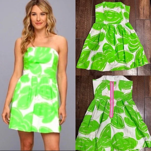 Lilly Pulitzer Lottie Dress‎ Stinger Bee Glitter Print Green Sleeveless Gold - Picture 2 of 8